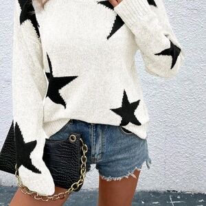 SHEIN Cream Sweater with Black Star Motif